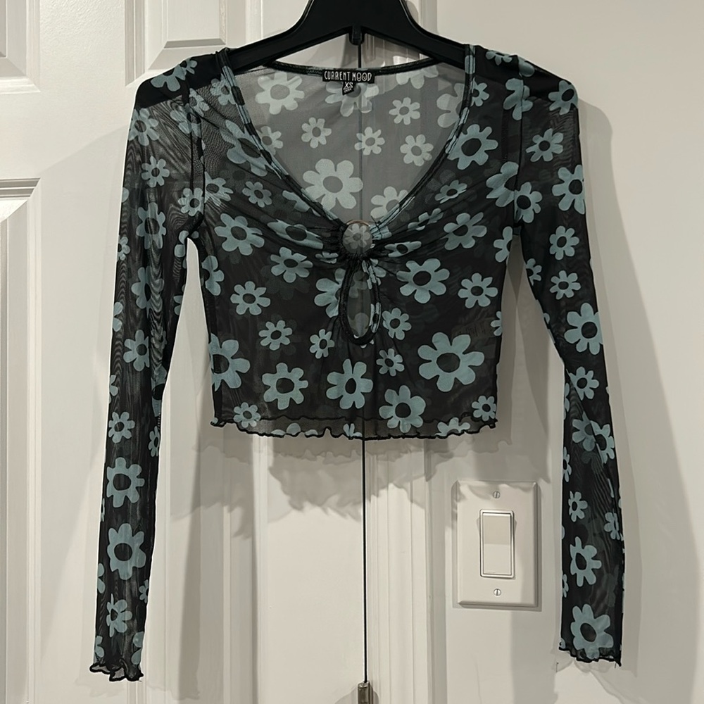 Current Mood Dolls Kill Mesh Flower Crop Top